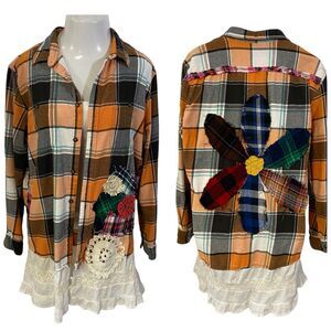 Flannel Shirt Womens XL Shacket Cottage  Camp Country Concert Fall Upcycled